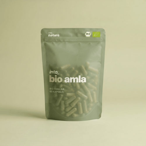 Verpackung der Into Nature Bio Amla Pulver Kapseln Vorderansicht