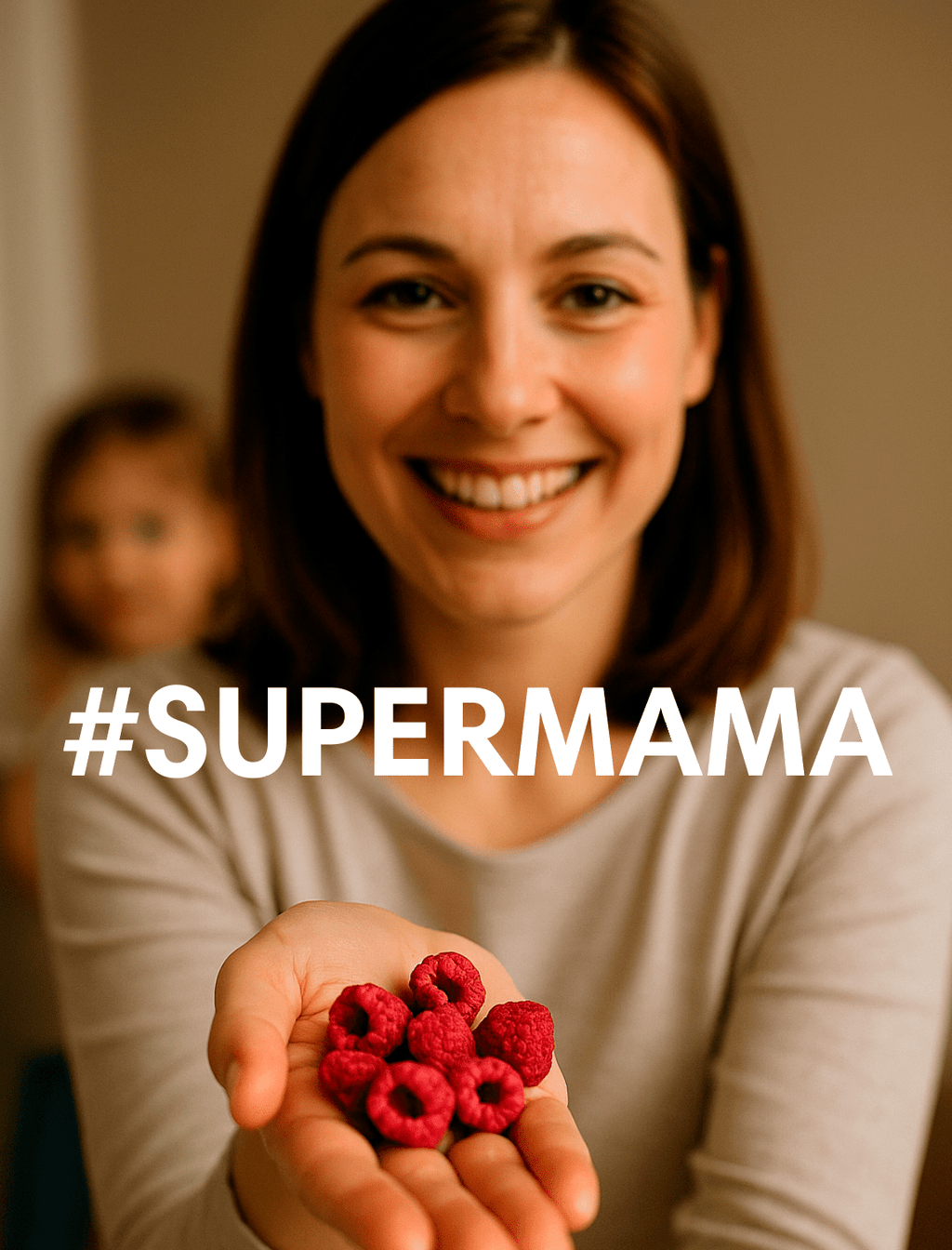 Frau hält ganze gefriergetrocknete Bio-Himbeeren in der Hand – gesunder Snack für die ganze Familie, vegan, 100 % Frucht, ohne Zusätze